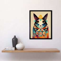 "Artery8 Wall Art Print Quirky Boho Abstract Modern Shaman Guru Cat Art Framed in Black - Size: W12"" x H16""" - thumbnail 2
