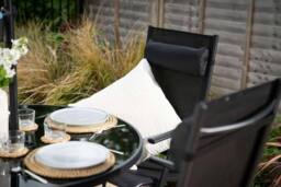 Hectare 4 Seater Dining Set With Parasol Reclining Chairs Glass Table In Black - thumbnail 5