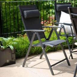 Hectare 4 Seater Dining Set With Parasol Reclining Chairs Glass Table In Black - thumbnail 4