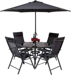 Hectare 4 Seater Dining Set With Parasol Reclining Chairs Glass Table In Black - thumbnail 2