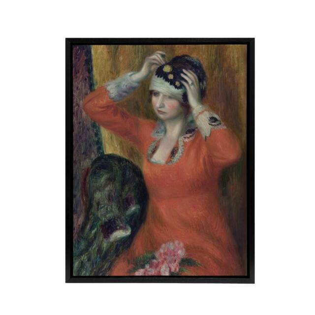 "Artery8 Girl in Red Dress Pinning on Hat Glackens Framed Canvas Wall Art Print - Size: W12"" x H16""" - image 1