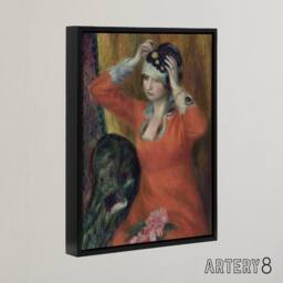 "Artery8 Girl in Red Dress Pinning on Hat Glackens Framed Canvas Wall Art Print - Size: W12"" x H16""" - thumbnail 2