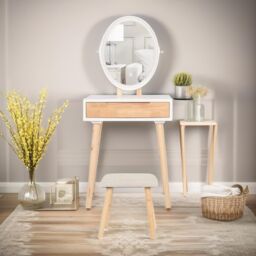 FURNOS Vanity Dressing Table With Mirror & Cushioned Stool in White - thumbnail 5