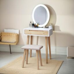 FURNOS Vanity Dressing Table With Mirror & Cushioned Stool in White - thumbnail 1