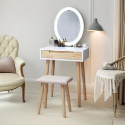 FURNOS Vanity Dressing Table With Mirror & Cushioned Stool in White - thumbnail 2