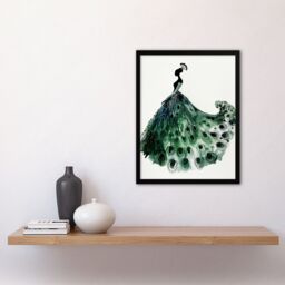 Artery8 Glamorous Peacock Fashion Dress Silhouette Framed Wall Art in Green - Size: A4 - thumbnail 4