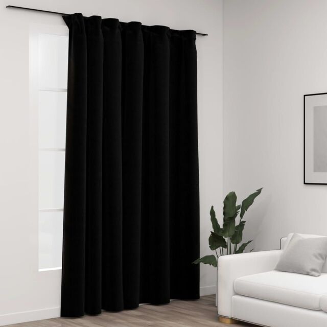 Berkfield Home Linen-Look Blackout Curtains with Hooks Black 290x245 cm - image 1