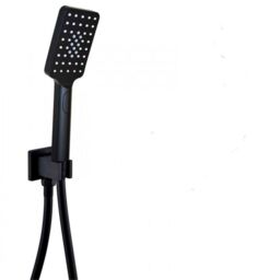 Clifton Shower Square Outlet Elbow with Wall Bracket & Handset Matt Black - thumbnail 1