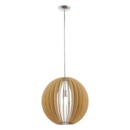 Loops Pendant Ceiling Light Colour Satin Nickel Shade Maple Wood Medium Bulb E27 1x60W in Metallics