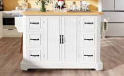 BTM Mobile Kitchen Island Cart with 2 Doors & 6 Drawers, White/Black in White - thumbnail 8