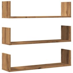 Berkfield Home Wall Shelves 3 pcs Artisian Oak 80x18x18 cm Engineered Wood in Brown - Size: 80 x 18 x 18 cm - thumbnail 2