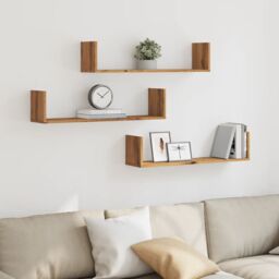 Berkfield Home Wall Shelves 3 pcs Artisian Oak 80x18x18 cm Engineered Wood in Brown - Size: 80 x 18 x 18 cm