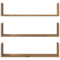 Berkfield Home Wall Shelves 3 pcs Artisian Oak 80x18x18 cm Engineered Wood in Brown - Size: 80 x 18 x 18 cm - thumbnail 4