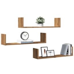 Berkfield Home Wall Shelves 3 pcs Artisian Oak 80x18x18 cm Engineered Wood in Brown - Size: 80 x 18 x 18 cm - thumbnail 3