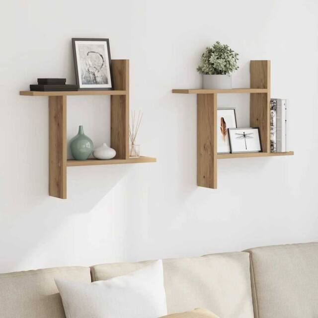 Berkfield Home Durable Wall Shelves 2 pcs Artisian Oak 50x12x50 cm Engineered Wood in Brown - Size: 50 x 12 x 50 cm - image 1