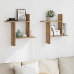 Berkfield Home Durable Wall Shelves 2 pcs Artisian Oak 50x12x50 cm Engineered Wood in Brown - Size: 50 x 12 x 50 cm - thumbnail 1