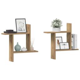Berkfield Home Durable Wall Shelves 2 pcs Artisian Oak 50x12x50 cm Engineered Wood in Brown - Size: 50 x 12 x 50 cm - thumbnail 2