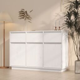 Berkfield Home Sideboard White 110x34x75 cm Solid Wood Pine - Size: 110 x 34 x 75 cm