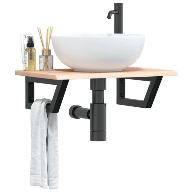 Berkfield Home Basin Shelf Wall Mounted¬†Steel and¬†Solid Wood Oak in Brown - image 1