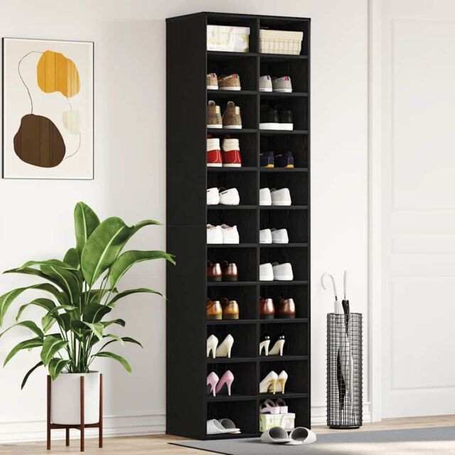 Berkfield Home Shoe Cabinet Black Oak 54x34x183 cm Engineered Wood - Size: 54 x 34 x 183 cm - image 1