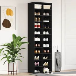 Berkfield Home Shoe Cabinet Black Oak 54x34x183 cm Engineered Wood - Size: 54 x 34 x 183 cm
