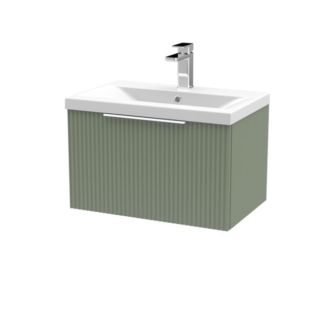 Balterley Fluted Wall Hung 1 Drawer Vanity Basin Unit & Basin 600mm, Satin Green - image 1