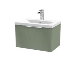 Balterley Fluted Wall Hung 1 Drawer Vanity Basin Unit & Basin 600mm, Satin Green