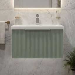 Balterley Fluted Wall Hung 1 Drawer Vanity Basin Unit & Basin 600mm, Satin Green - thumbnail 6