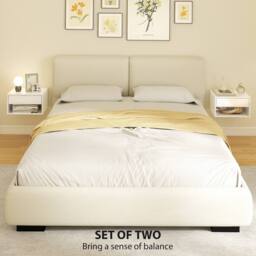 HOMCOM Floating Nightstands Set of 2, Bedside Table w/ Drawer & Open Shelf in White - thumbnail 4