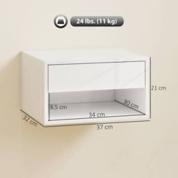 HOMCOM Floating Nightstands Set of 2, Bedside Table w/ Drawer & Open Shelf in White - thumbnail 3