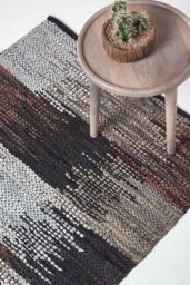 Homescapes Real Leather Handwoven Cutshuttle Rug - Size: 120 cm x 180 cm - thumbnail 1