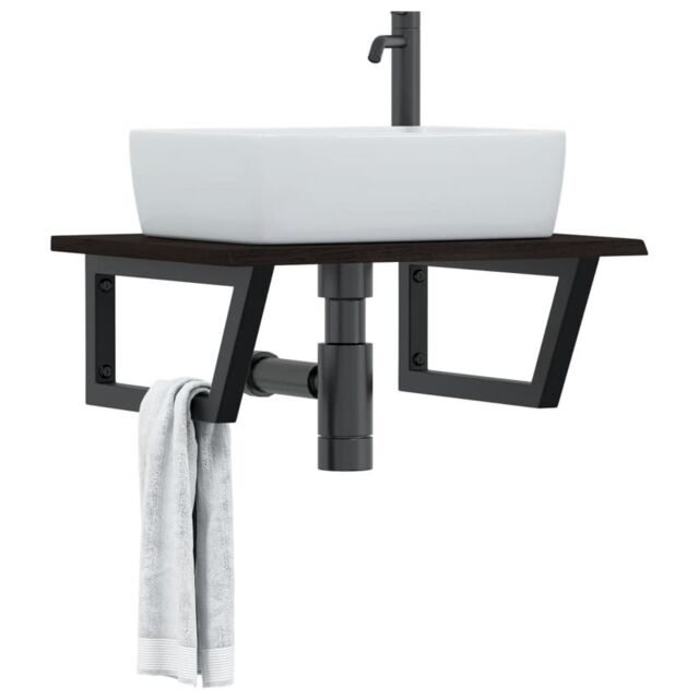 Berkfield Home Basin Shelf Wall Mounted Steel & Solid Wood Oak in Brown - image 1