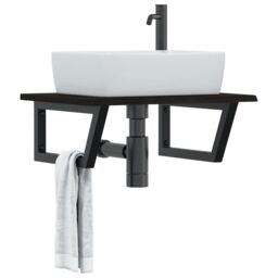 Berkfield Home Basin Shelf Wall Mounted Steel & Solid Wood Oak in Brown - thumbnail 1