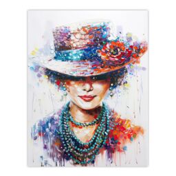 "Artery8 Fashionable Lady in Hat Thick Paint Portrait Wall Art Print - Size: W24"" x H32""" - thumbnail 1