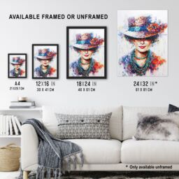 "Artery8 Fashionable Lady in Hat Thick Paint Portrait Wall Art Print - Size: W24"" x H32""" - thumbnail 3