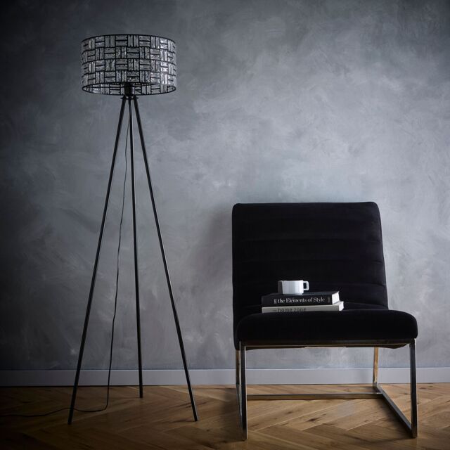 K LIVING Bronx Black Modern Tripod Floor Lamp with Acrylic Glass Drum Shade - image 1