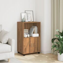 Berkfield Home Rolling¬†Cabinet Artisian Oak 55x40x91 cm Engineered Wood in Brown - Size: 55 x 40 x 91 cm - thumbnail 1