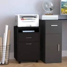 EONLION Black 60cm Filing Cabinet with Drawers & Open Shelf - thumbnail 3
