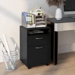 EONLION Black 60cm Filing Cabinet with Drawers & Open Shelf - thumbnail 4