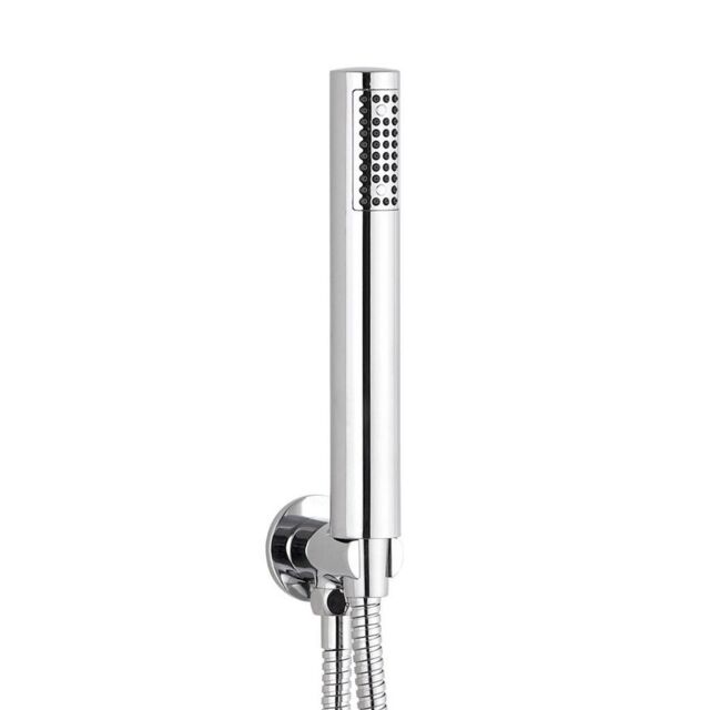 Clifton Shower Head Round Outlet Elbow with Wall Bracket & Handset in Metallic Silver