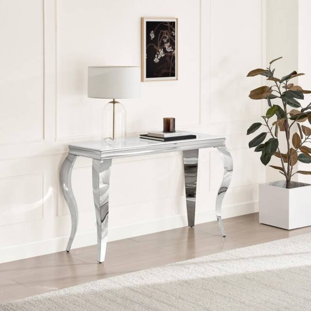 FurnitureboxUK Skye White Marble Glass & Metal Console Table - image 1