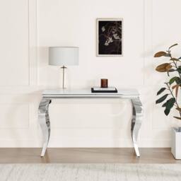 FurnitureboxUK Skye White Marble Glass & Metal Console Table - thumbnail 2