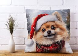 Warren Reed - Designer Snowy Christmas Pomeranian Cushion in Brown - Size: 60 cm x 60 cm - thumbnail 2