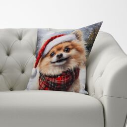 Warren Reed - Designer Snowy Christmas Pomeranian Cushion in Brown - Size: 60 cm x 60 cm - thumbnail 3