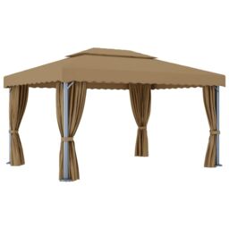 Berkfield Home Gazebo with Curtain 4x3 m Taupe Aluminium in Beige - thumbnail 4