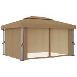 Berkfield Home Gazebo with Curtain 4x3 m Taupe Aluminium in Beige - thumbnail 3