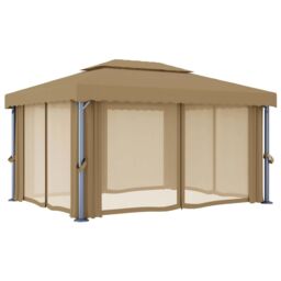Berkfield Home Gazebo with Curtain 4x3 m Taupe Aluminium in Beige - thumbnail 5