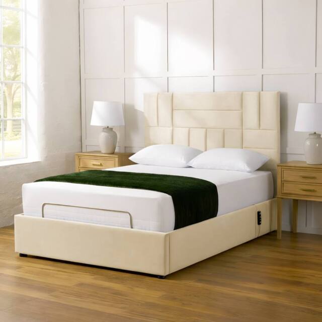 PARADISE BEDS LTD Electric Adjustable Panel Mobility Bed with Headboard & Mattress in Cream - Size: Single - image 1
