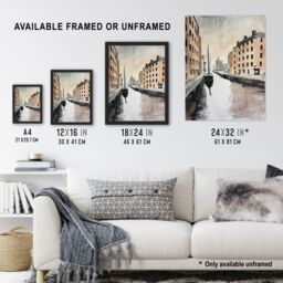 "Artery8 Sailboat Sailing in Quiet Canal Watercolour Wall Art Print in Grey - Size: W24"" x H32""" - thumbnail 3