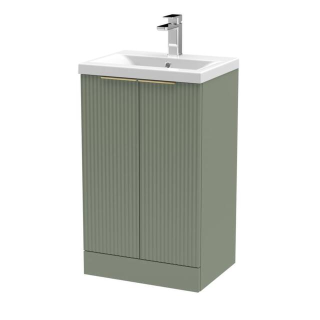 Balterley Satin Green Fluted Floor Standing Vanity, Brushed Brass, 500mm - image 1